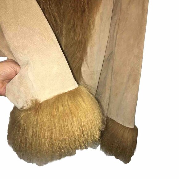 Venezia 70s Penny Lane Coat 18-20 Fur Trim Tan Mid - Picture 5 of 12